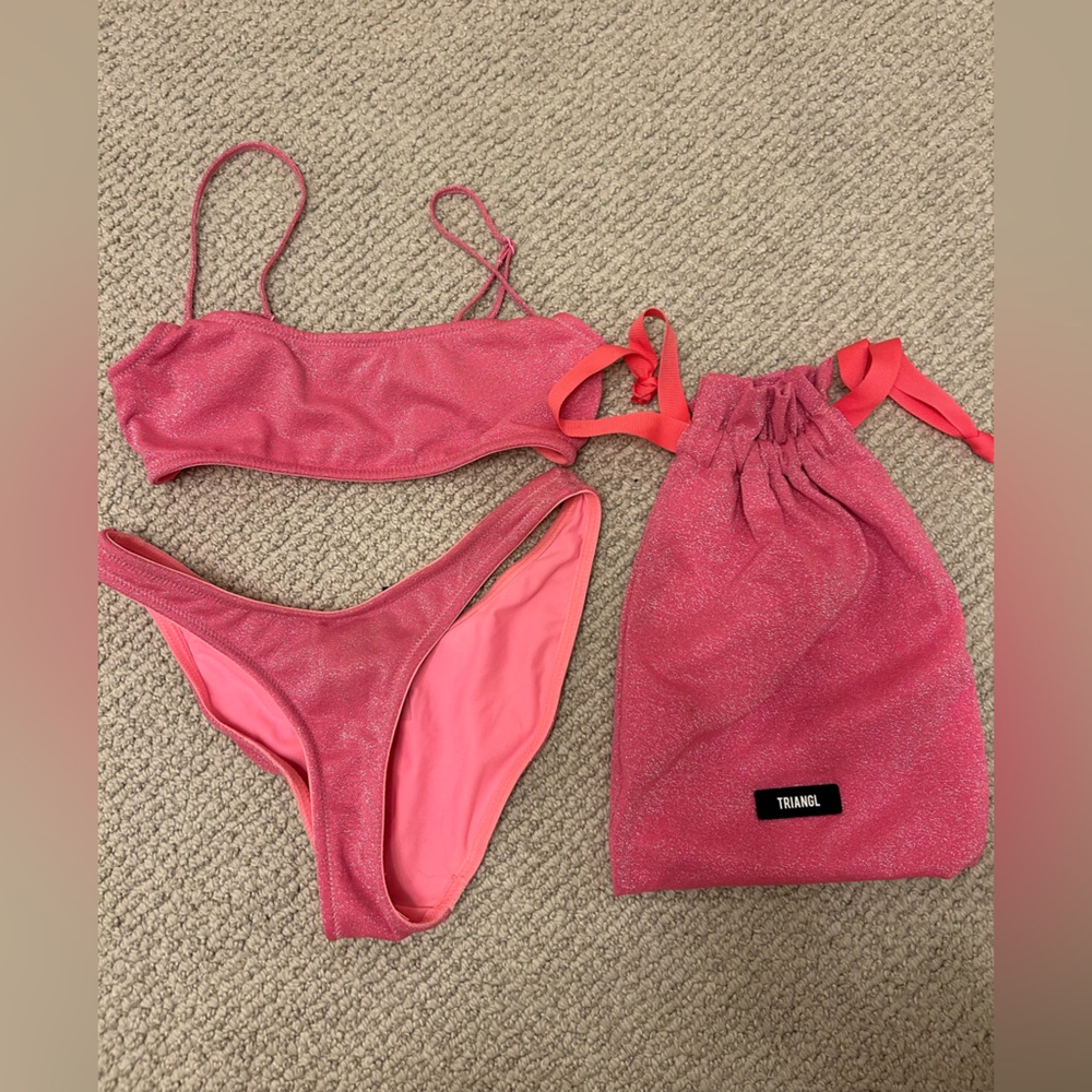 Pink mica triangl bikini set